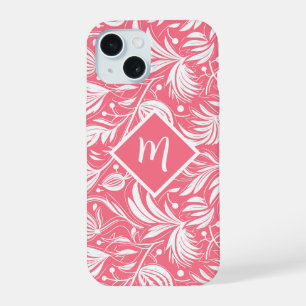 Tropical Pink Floral Pattern Diamond Monogram iPhone 15 Case