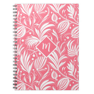 Tropical Pink Floral Pattern Diamond Monogram Notebook