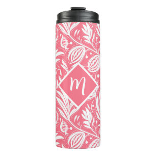 Tropical Pink Floral Pattern Diamond Monogram Thermal Tumbler