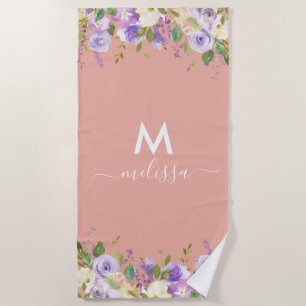Tropical pink floral personalised beach towel