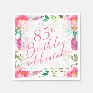 Tropical Pink Floral Watercolor 85th Birthday Napkin