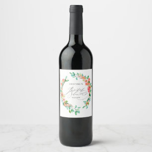 Tropical Pink Floral Watercolor Bridal Shower Wine Label