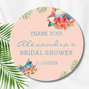 Tropical Pink Flower Beach Bridal Shower Thank You Classic Round Sticker