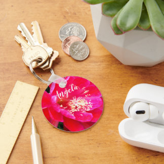 Tropical Pink Flower Photo Key Ring