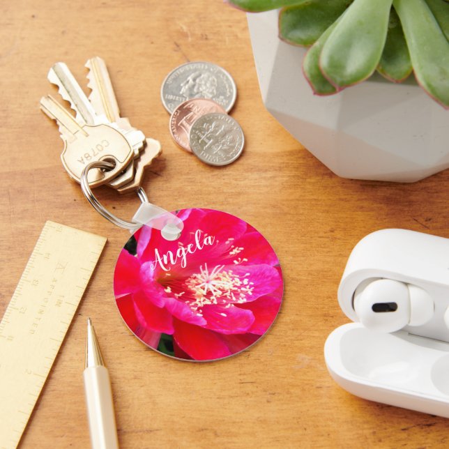 Tropical Pink Flower Photo Key Ring (Desk)