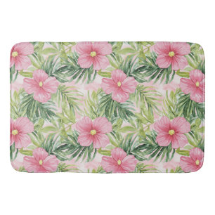 Tropical Pink Flowers Bath Mat