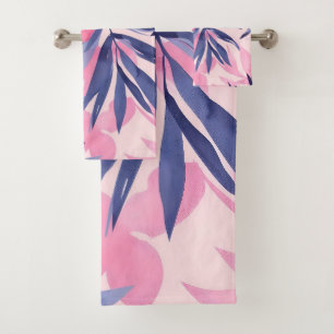 Tropical pink flowers bath towel set