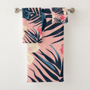 Tropical pink flowers bath towel set