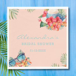 Tropical Pink Flowers Beach Bridal Shower Napkin