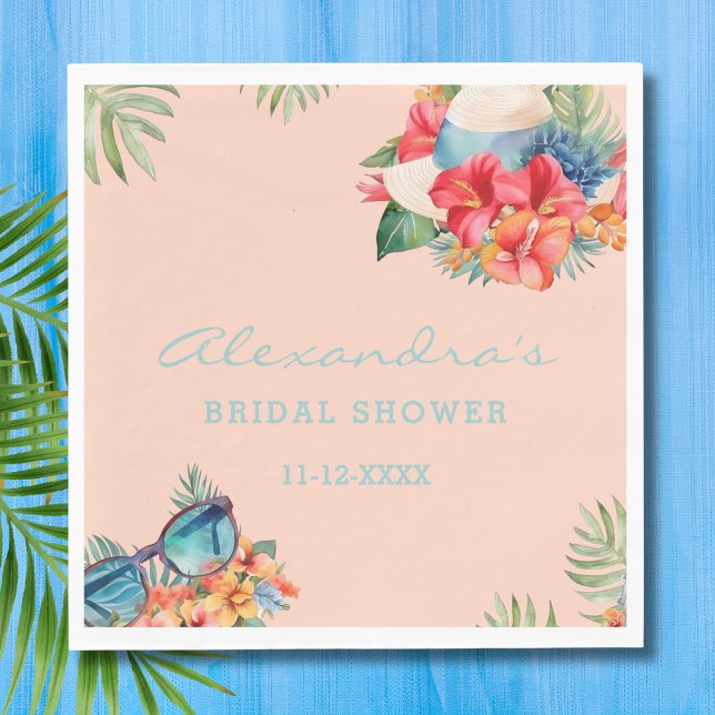 Tropical Pink Flowers Beach Bridal Shower Napkin (Creator Uploaded)