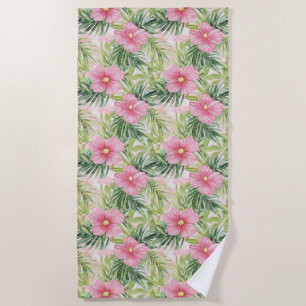 Tropical Pink Flowers Beach Towel