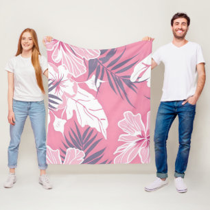 Tropical pink flowers fleece blanket