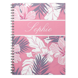 Tropical pink flowers hibiscus Personalised Notebook