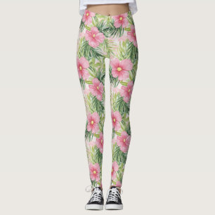 Tropical Pink Flowers Leggings