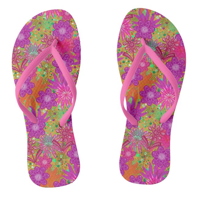 Tropical Pink Flowers Pattern Jandals (Footbed)