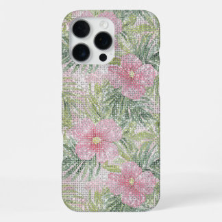 Tropical Pink Flowers Sparkle iPhone 16 Pro Max Case