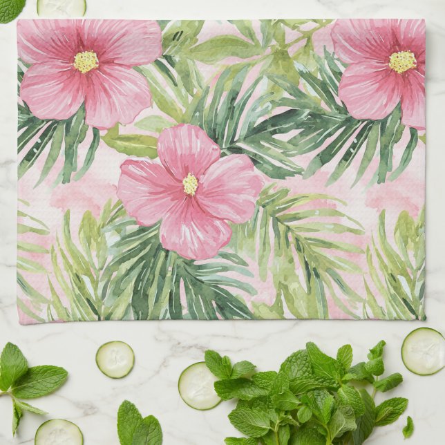 Tropical Pink Flowers   Tea Towel (Folded)