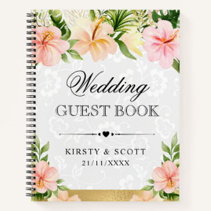 Tropical Pink Flowers Wedding Guest Book
