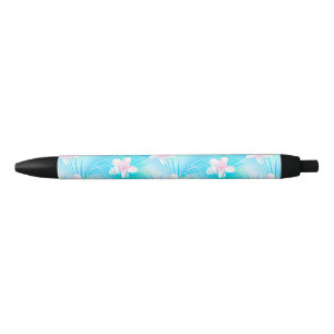 Tropical pink frangipani black ink pen