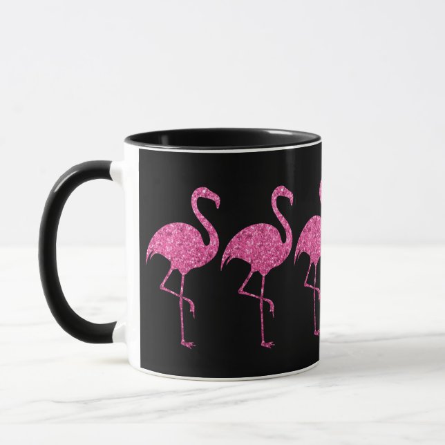 Tropical Pink Glitter Flamingos Mug (Left)
