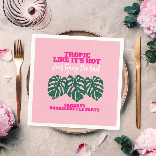 Tropical Pink Glitter Monstera Bachelorette Party Napkin (Tropical Pink Glitter Monstera Bachelorette Party Napkins)