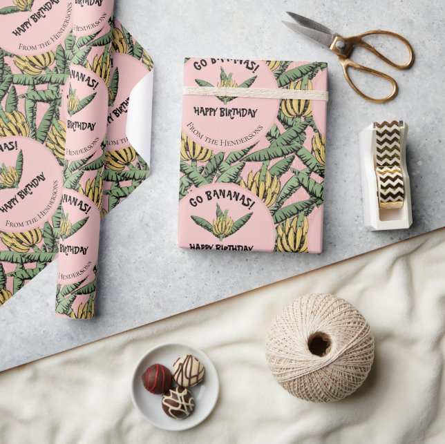 Tropical Pink Go Bananas Happy Birthday Banana Wrapping Paper (Crafts)
