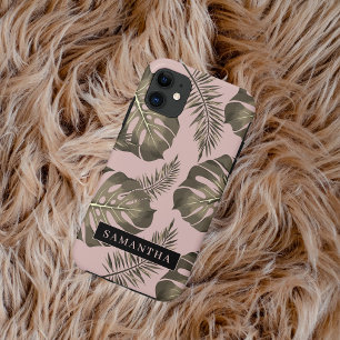 Tropical Pink & Gold Palm Leaves Pattern & Name  Case-Mate iPhone Case