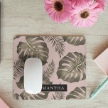 Tropical Pink & Gold Palm Leaves Pattern & Name  Mouse Pad<br><div class="desc">Tropical Pink & Gold Palm Leaves Pattern & Name</div>