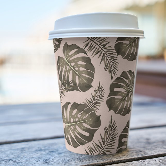 Tropical Pink & Gold Palm Leaves Pattern  Paper Cups (Creator Uploaded)