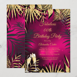 Tropical Pink Gold Palms Champagne Birthday Party Invitation