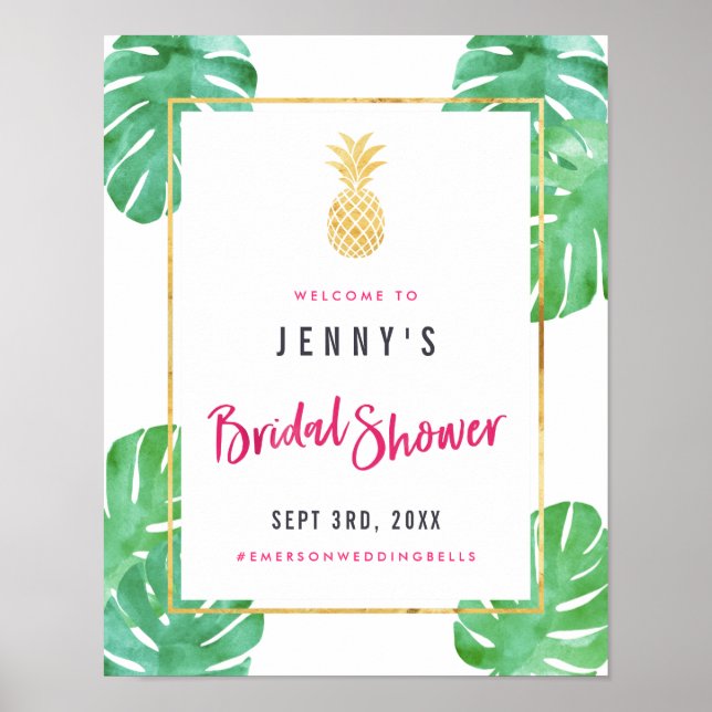 Tropical Pink & Gold Pineapple Bridal Shower Poster (Front)