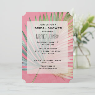 Tropical Pink Green Leaf bridal shower Invitation
