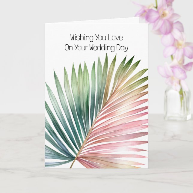 Tropical Pink Green Leaf Wedding Card (Orchid)
