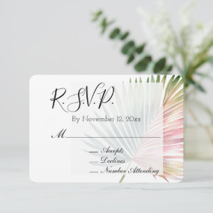 Tropical Pink Green Leaf Wedding RSVP Enclosure Card