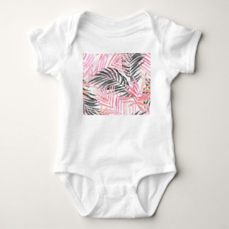 Tropical Pink Green Leaves Watercolor Baby Bodysuit
