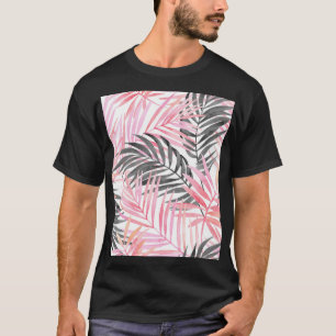 Tropical Pink Green Leaves Watercolor T-Shirt