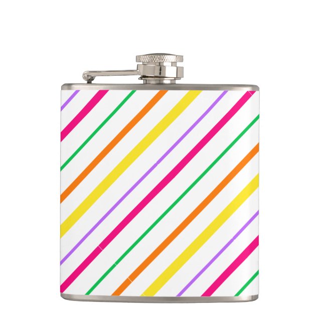 Tropical Pink Green Orange Yellow Stripes Hip Flask (Front)