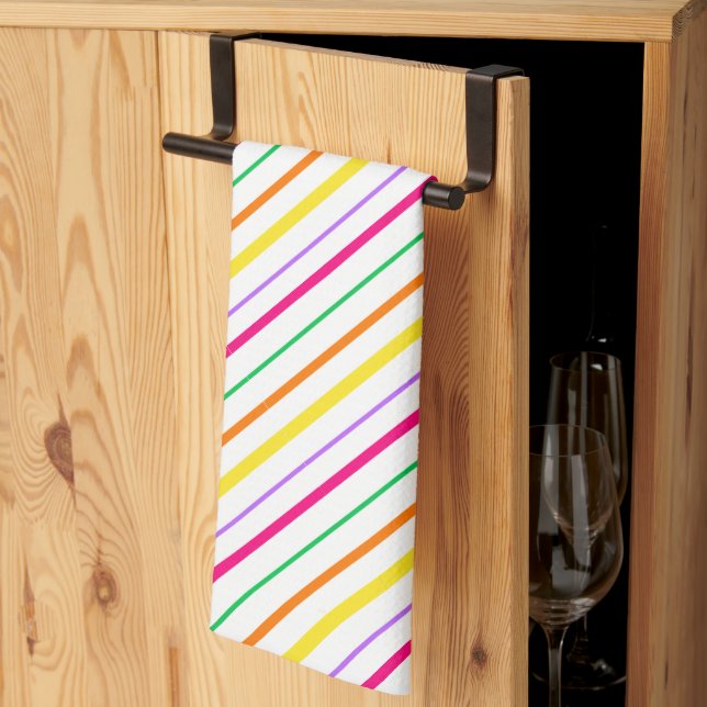 Tropical Pink Green Orange Yellow Stripes. The per Tea Towel (Thirds Fold)