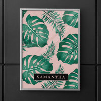 Tropical Pink & Green Palm Leaves Pattern & Name