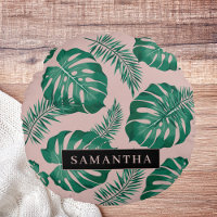 Tropical Pink & Green Palm Leaves Pattern & Name