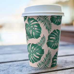 Tropical Pink & Green Palm Leaves Pattern Paper Cups