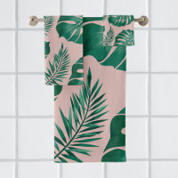 Tropical Pink & Green Palm Leaves Seamless Pattern
