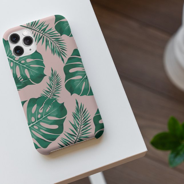 Tropical Pink & Green Palm Leaves Seamless Pattern iPhone Case (Creator Uploaded)
