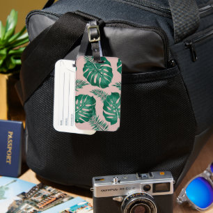 Tropical Pink & Green Palm Leaves Seamless Pattern Luggage Tag