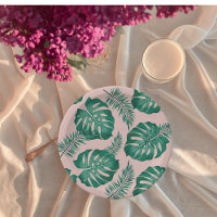 Tropical Pink & Green Palm Leaves Seamless Pattern