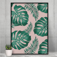 Tropical Pink & Green Palm Leaves Seamless Pattern