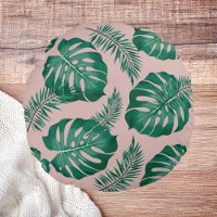 Tropical Pink & Green Palm Leaves Seamless Pattern