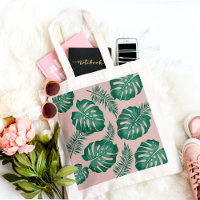 Tropical Pink & Green Palm Leaves Seamless Pattern