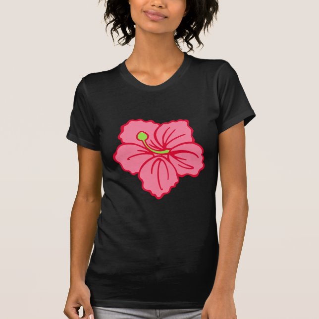 Tropical Pink Hawaii Hawaiian Flower T-Shirt Top (Front)