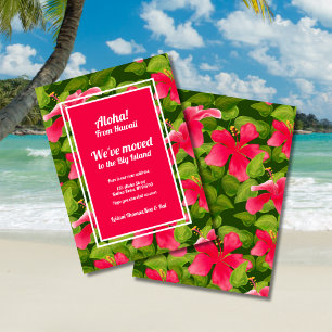 Tropical Pink Hawaiian Hibiscus Aloha We've Moved Announcement